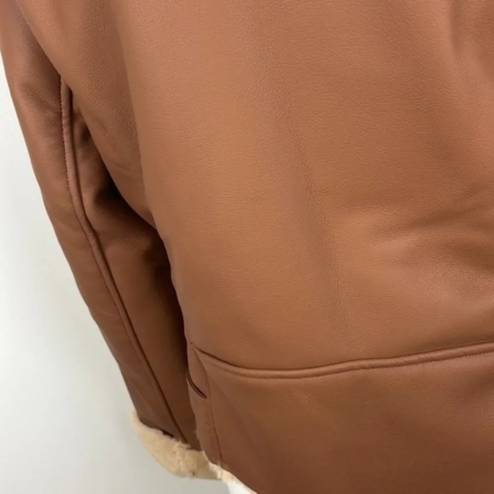 a.n.a. Brown Imitation Leather Coat with Faux Fur Size Large NWT - Picture 9 of 14